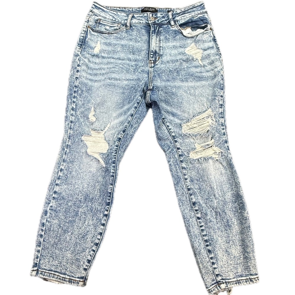 Judy Blue Boyfriend Jeans Womens 16W Blue Acid Wash Distressed High Rise JB88281